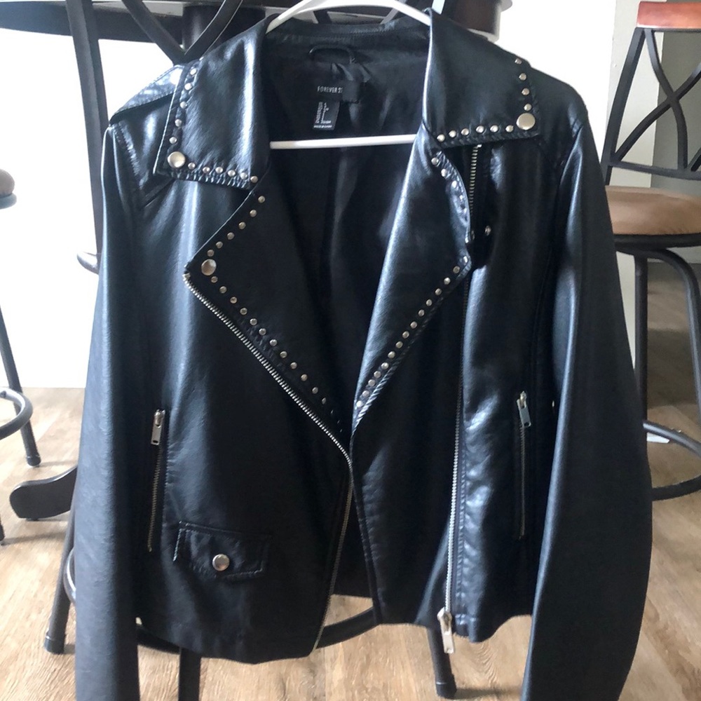 Black leather jackets with silver accent studs